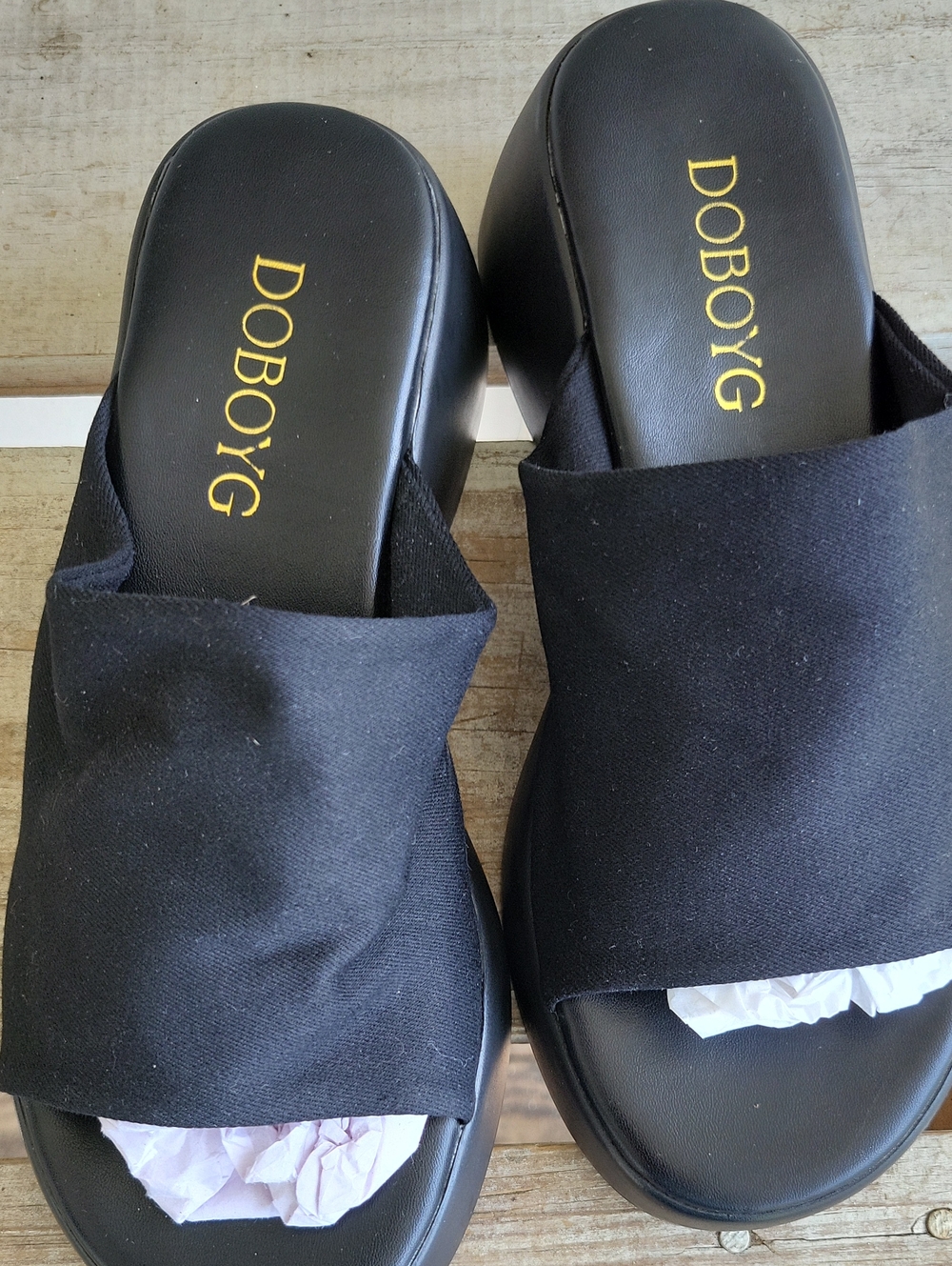 DOB0YG Black Platform Slide Sandals for Women